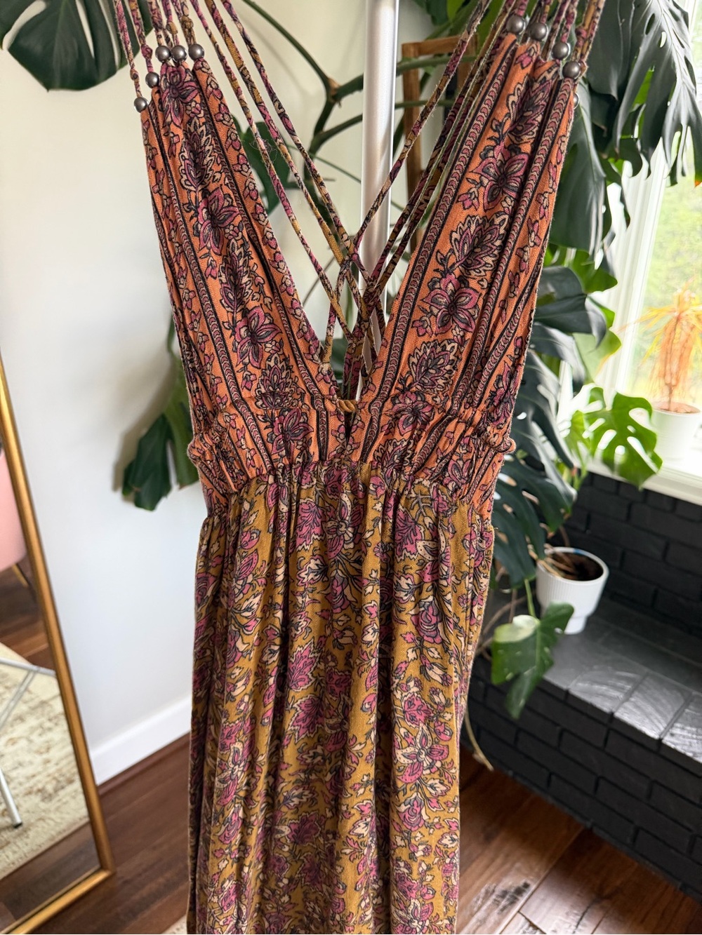 Free People Rhythm of Love Maxi Dress M Boho Floral Strappy Open Back Festival - Picture 4 of 6